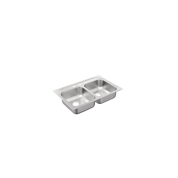 33"X22" Stainless Steel 22 Gauge Double Bowl Drop In Sink